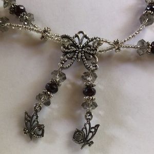 Handmade Handcrafted Smoky Quartz & Garnet Double strand necklace & bracelet NEW